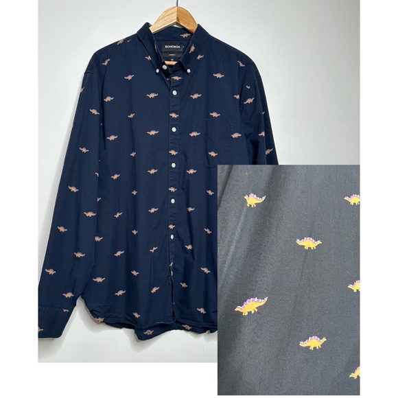 Bonobos Men’s Navy Dinosaur Print Button Up Shirt Size XXL - Picture 9 of 9